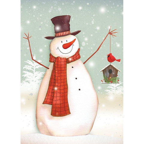 Birdhouse Snowman White Modern Wood Framed Art Print by P.S. Art