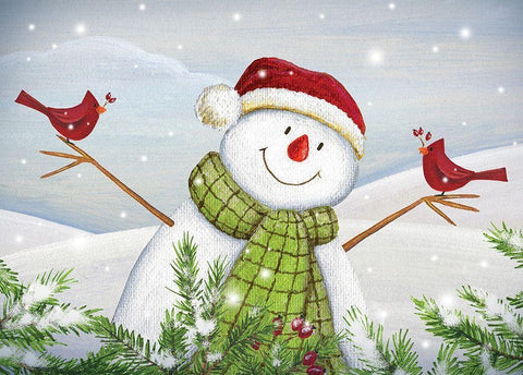 Cardinal Snowman Black Ornate Wood Framed Art Print with Double Matting by P.S. Art