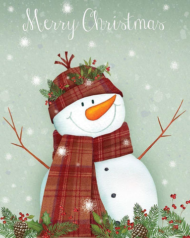 Merry Christmas Snowman Black Ornate Wood Framed Art Print with Double Matting by P.S. Art