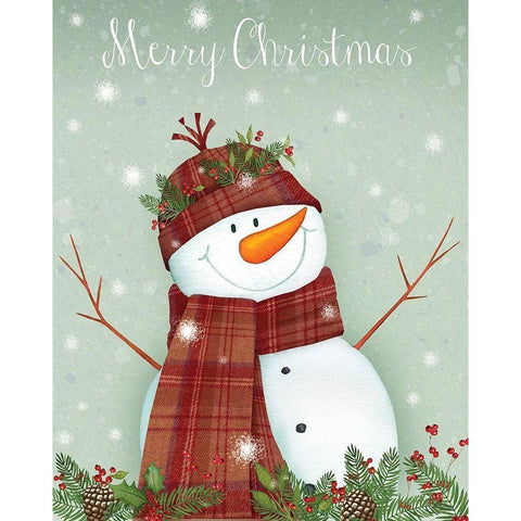 Merry Christmas Snowman Black Modern Wood Framed Art Print by P.S. Art