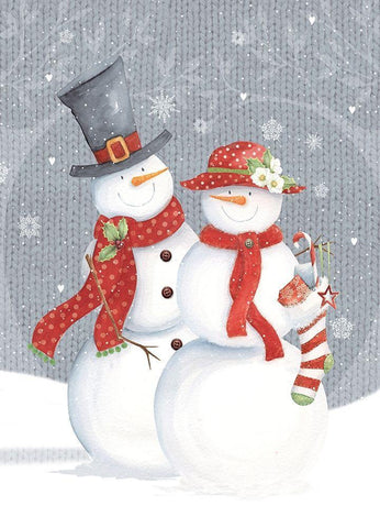 Snowman and Wife Black Ornate Wood Framed Art Print with Double Matting by P.S. Art