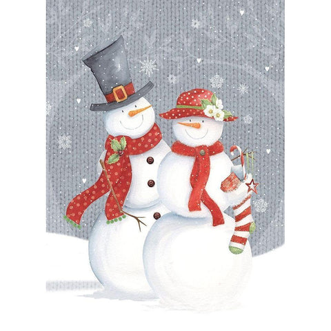 Snowman and Wife Black Modern Wood Framed Art Print by P.S. Art