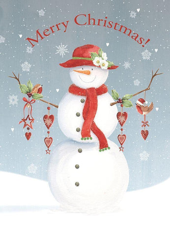 Merry Christmas Snowman White Modern Wood Framed Art Print with Double Matting by P.S. Art
