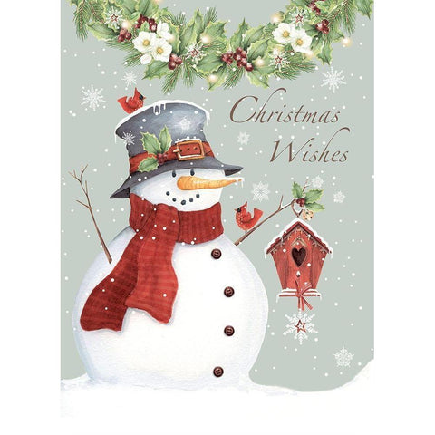 Christmas Wishes Snowman Gold Ornate Wood Framed Art Print with Double Matting by P.S. Art