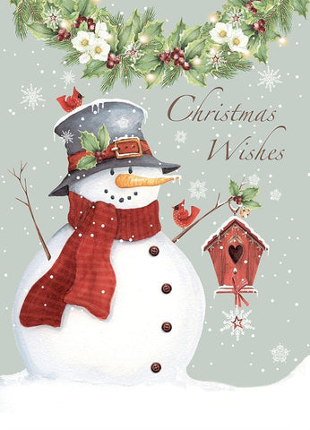 Christmas Wishes Snowman White Modern Wood Framed Art Print with Double Matting by P.S. Art