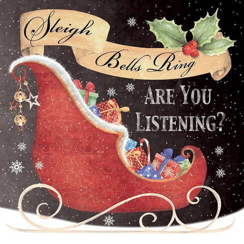 Sleigh Bells Ring Black Modern Wood Framed Art Print by P.S. Art