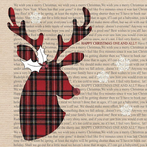 Plaid Reindeer White Modern Wood Framed Art Print with Double Matting by P.S. Art