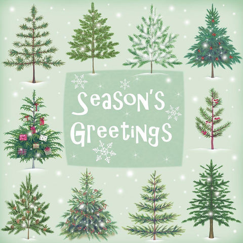 Seasons Greetings Trees White Modern Wood Framed Art Print with Double Matting by P.S. Art
