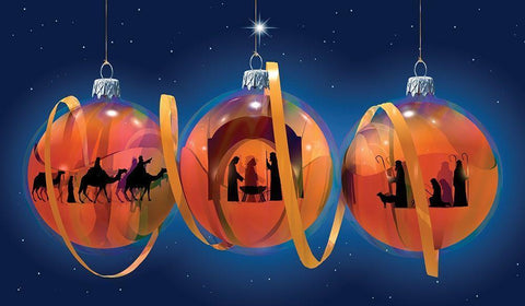 Nativity Ornaments White Modern Wood Framed Art Print with Double Matting by P.S. Art