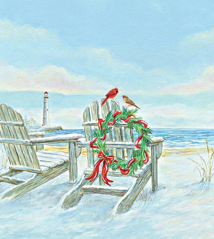 Coastal Christmas I Black Ornate Wood Framed Art Print with Double Matting by P.S. Art