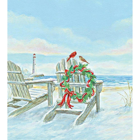 Coastal Christmas I Black Modern Wood Framed Art Print with Double Matting by P.S. Art