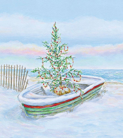 Coastal Christmas II White Modern Wood Framed Art Print with Double Matting by P.S. Art