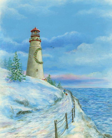 Coastal Christmas IV White Modern Wood Framed Art Print with Double Matting by P.S. Art