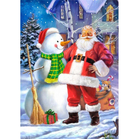 Santa and Snowman Gold Ornate Wood Framed Art Print with Double Matting by P.S. Art