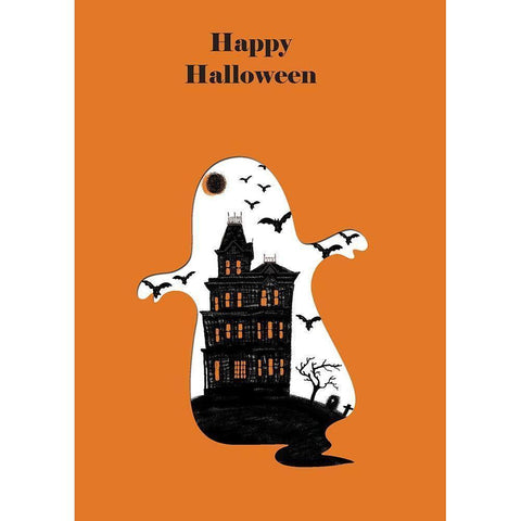 Happy Halloween Black Modern Wood Framed Art Print with Double Matting by P.S. Art