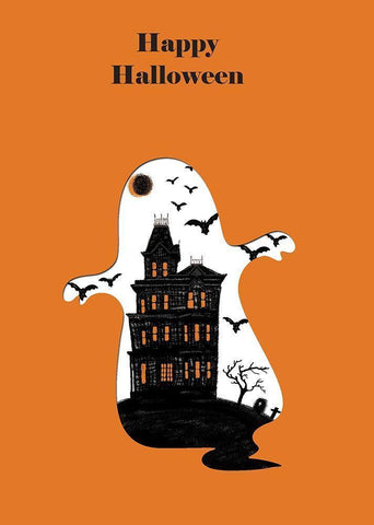 Happy Halloween White Modern Wood Framed Art Print with Double Matting by P.S. Art