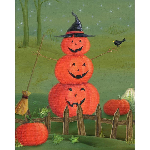 Pumpkin Stack White Modern Wood Framed Art Print by P.S. Art