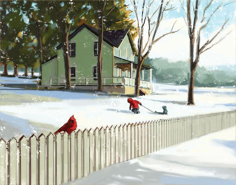 Snow Day Black Ornate Wood Framed Art Print with Double Matting by P.S. Art