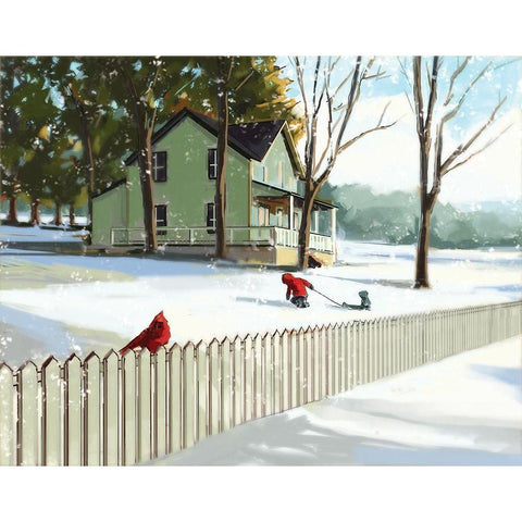 Snow Day Gold Ornate Wood Framed Art Print with Double Matting by P.S. Art