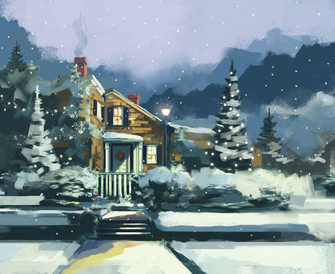 Holiday House Black Ornate Wood Framed Art Print with Double Matting by P.S. Art