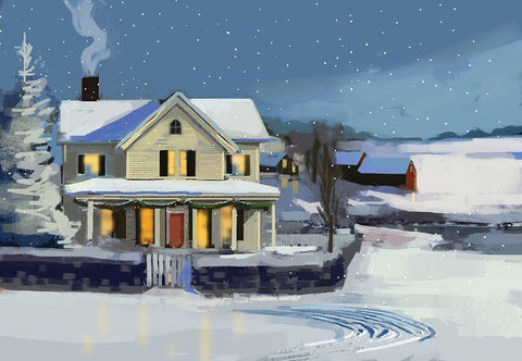 Holiday House II Black Ornate Wood Framed Art Print with Double Matting by P.S. Art