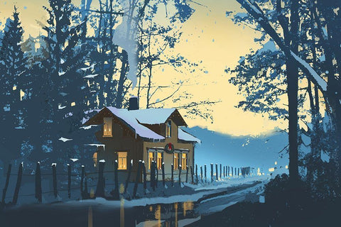 Holiday House III White Modern Wood Framed Art Print with Double Matting by P.S. Art