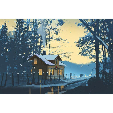 Holiday House III Gold Ornate Wood Framed Art Print with Double Matting by P.S. Art