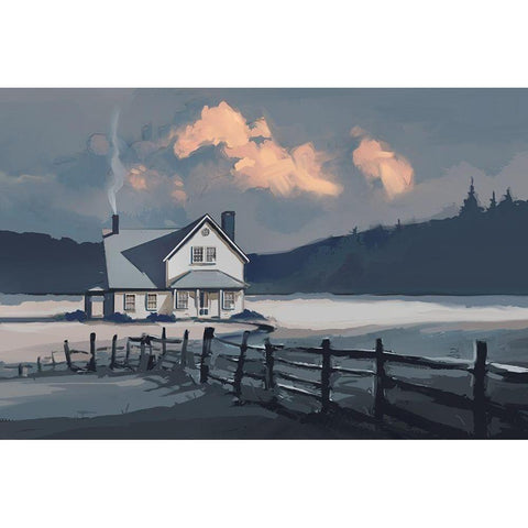 House on a Blue Lake White Modern Wood Framed Art Print by P.S. Art