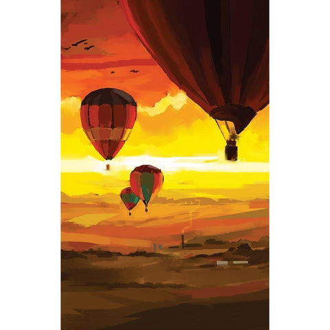 Hot Air Balloons Black Modern Wood Framed Art Print by P.S. Art