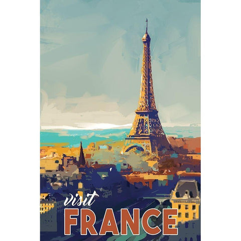 Visit France Black Modern Wood Framed Art Print with Double Matting by P.S. Art