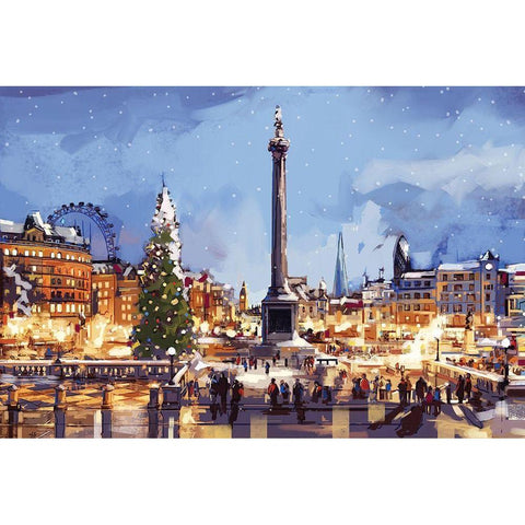 Cityscape Black Modern Wood Framed Art Print with Double Matting by P.S. Art