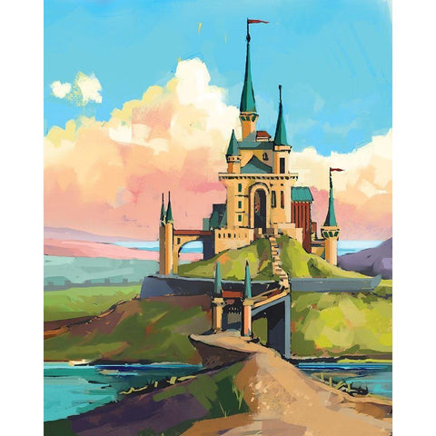 Castle White Modern Wood Framed Art Print by P.S. Art