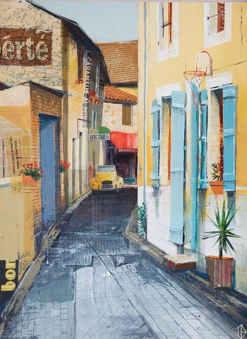 City Street White Modern Wood Framed Art Print with Double Matting by P.S. Art