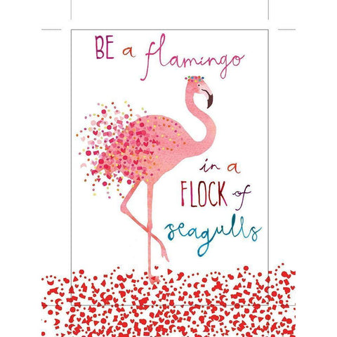Flamingo in a Flock of Seagulls Black Modern Wood Framed Art Print with Double Matting by P.S. Art
