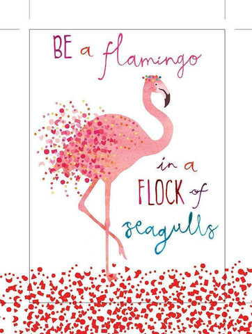 Flamingo in a Flock of Seagulls White Modern Wood Framed Art Print with Double Matting by P.S. Art