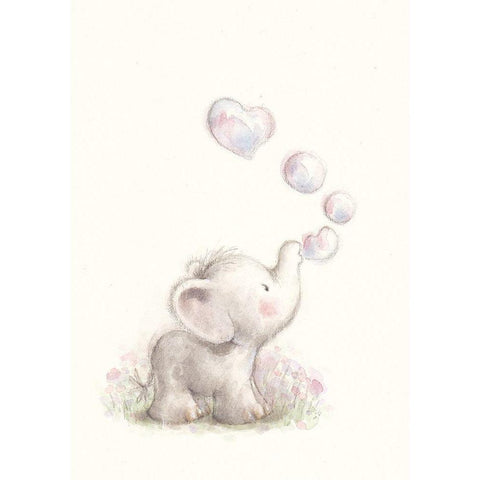Baby Elephant with Bubbles White Modern Wood Framed Art Print by P.S. Art