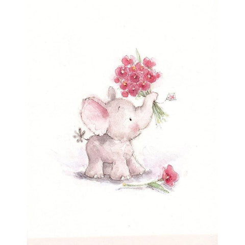 Baby Elephant with Flowers II Black Modern Wood Framed Art Print with Double Matting by P.S. Art