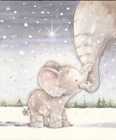 Baby Elephant III White Modern Wood Framed Art Print with Double Matting by P.S. Art