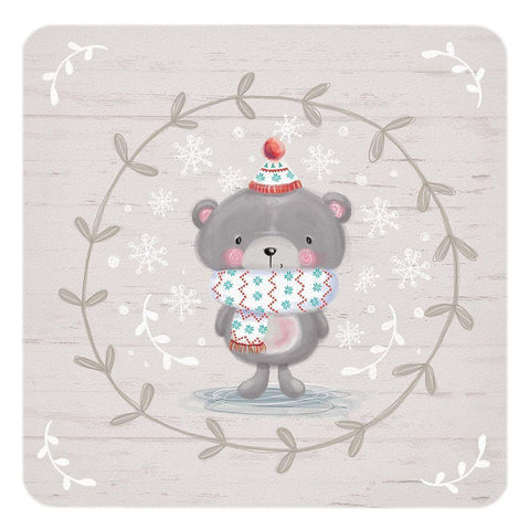 Winter Baby Bear White Modern Wood Framed Art Print with Double Matting by P.S. Art