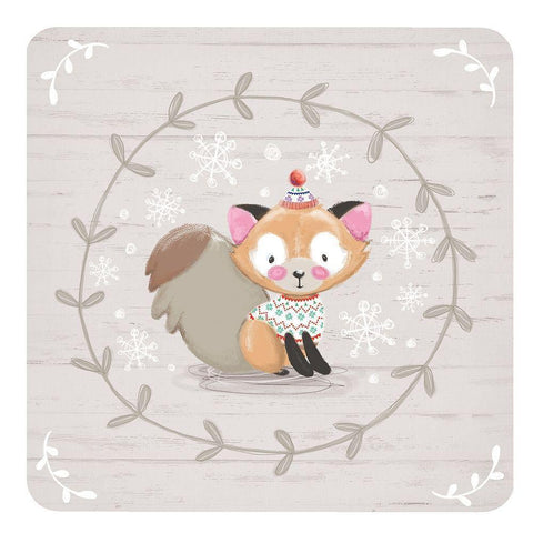 Winter Baby Fox Black Modern Wood Framed Art Print by P.S. Art