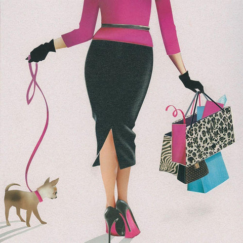 Dog Walker White Modern Wood Framed Art Print with Double Matting by P.S. Art