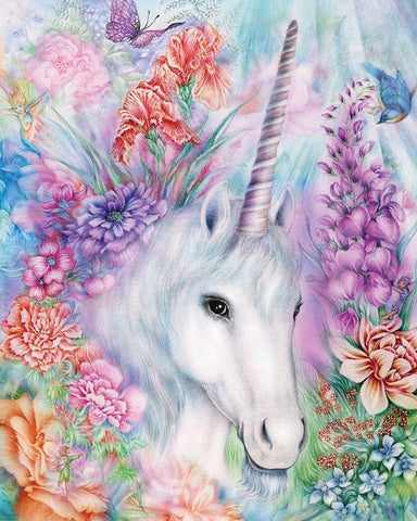 Floral Unicorn White Modern Wood Framed Art Print with Double Matting by P.S. Art