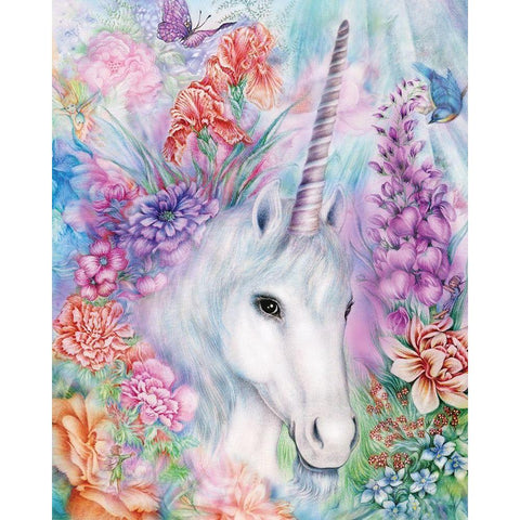 Floral Unicorn White Modern Wood Framed Art Print by P.S. Art