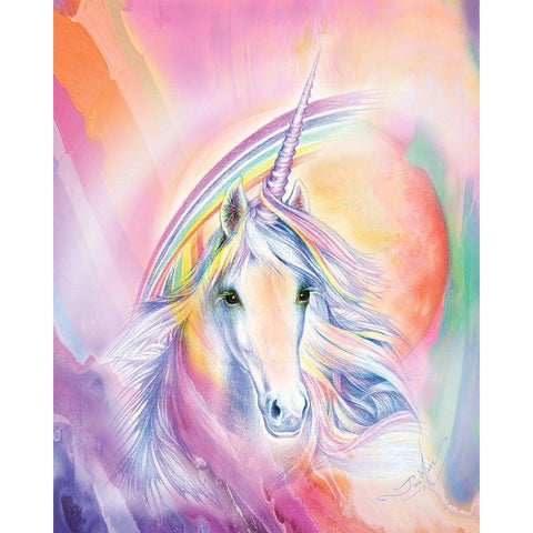 Rainbow Unicorn White Modern Wood Framed Art Print by P.S. Art