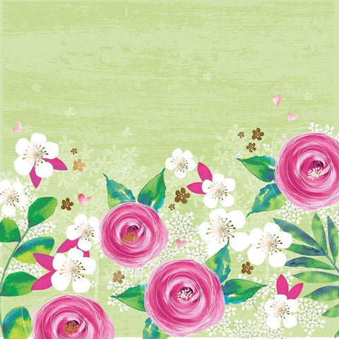 Pink Floral White Modern Wood Framed Art Print with Double Matting by P.S. Art