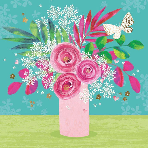 Floral in Vase Black Modern Wood Framed Art Print with Double Matting by P.S. Art