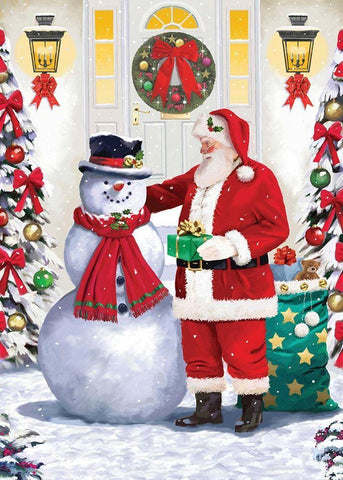 Santa and Friend Black Ornate Wood Framed Art Print with Double Matting by P.S. Art