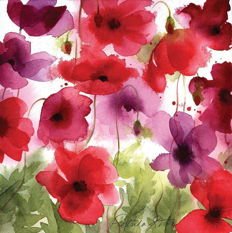 Poppy II White Modern Wood Framed Art Print with Double Matting by P.S. Art