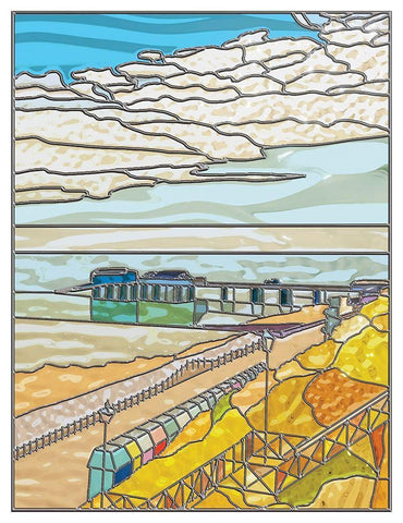 Beach Front White Modern Wood Framed Art Print with Double Matting by P.S. Art