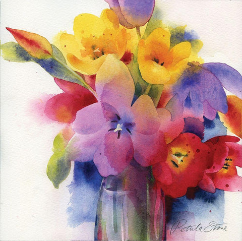 Flowers II White Modern Wood Framed Art Print with Double Matting by P.S. Art